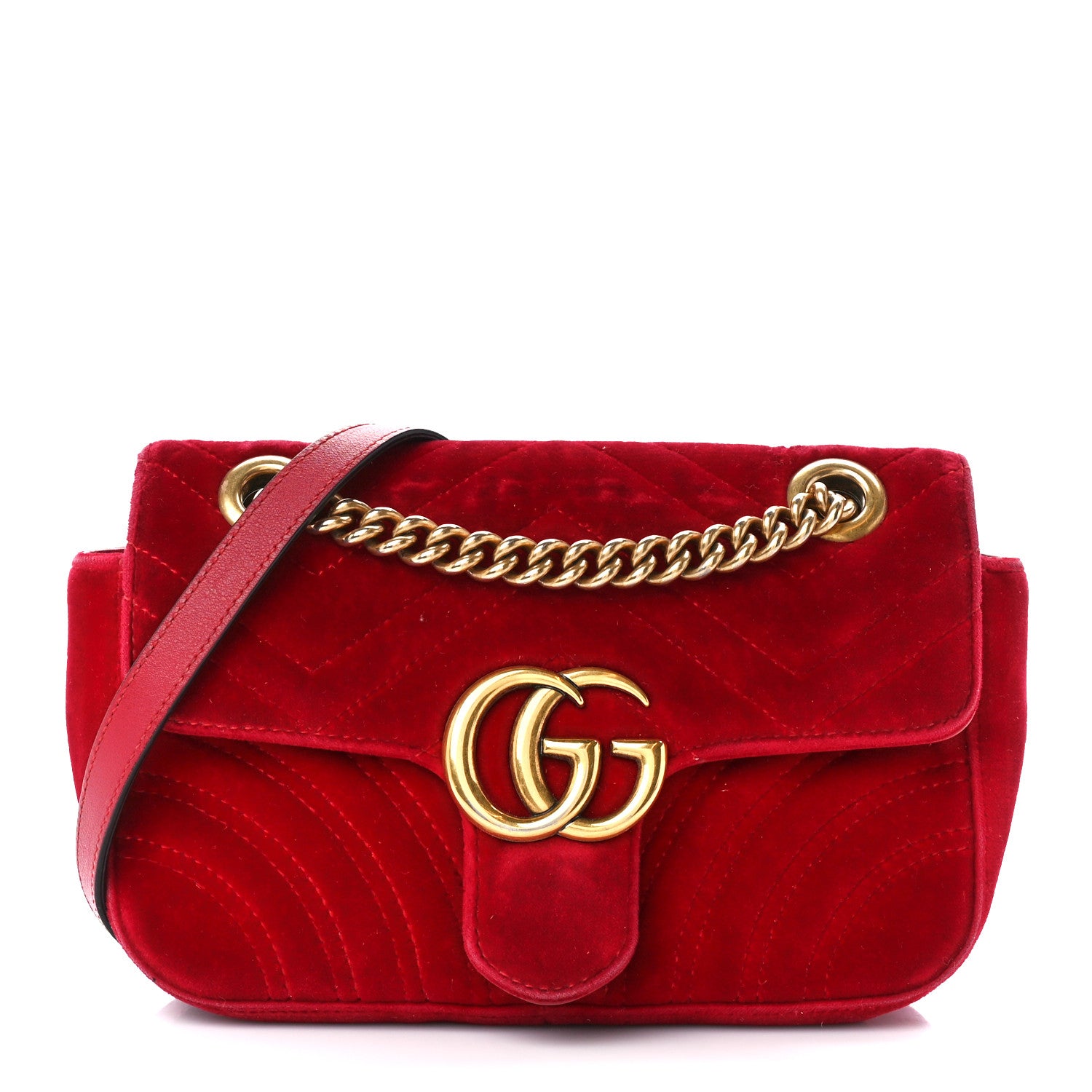 Gucci Velvet Matelasse Mini GG Marmont Shoulder Bag Hibiscus Red 1 of 12
