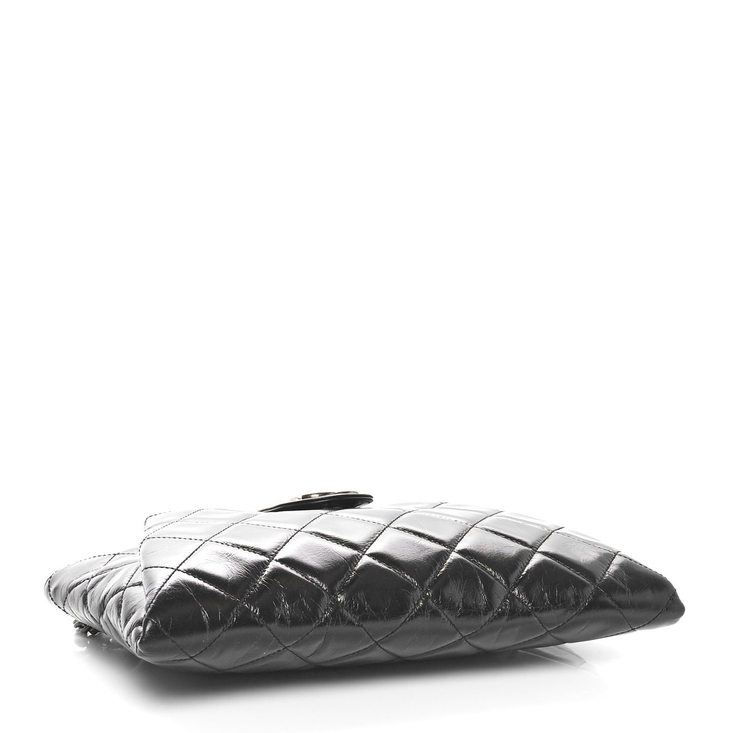 Glazed Calfskin Quilted Coco Pleats Clutch Black