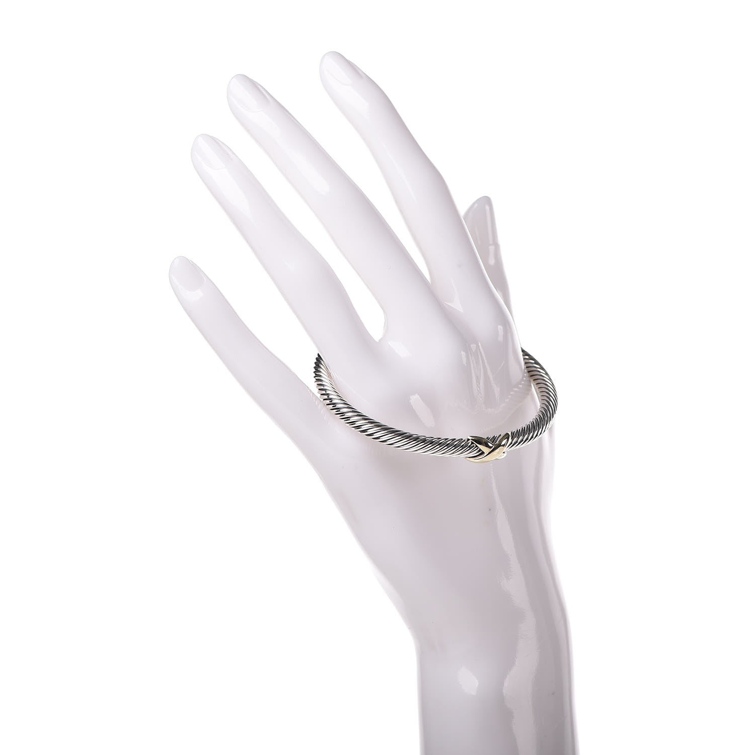 David Yurman Sterling Silver 14K Yellow Gold 5mm X Station Cable Bracelet 2 of 5