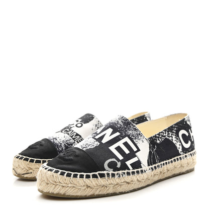 Chanel Printed Canvas Grosgrain 31 Rue Cambon Espadrilles 38 Black White 4 of 10