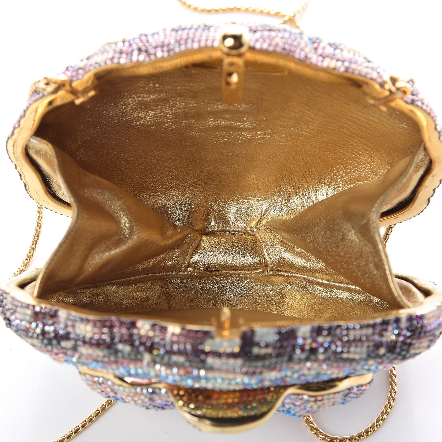 Crystal Seashell Minaudiere Chain Clutch Multicolor