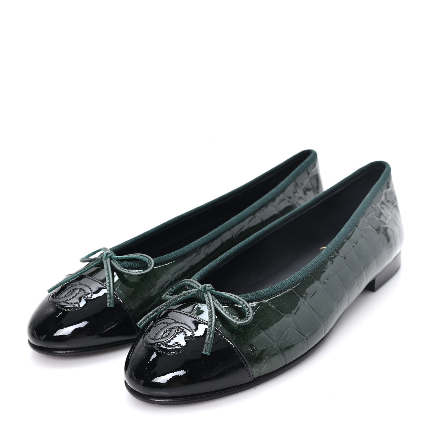 Chanel Crocodile Embossed Patent Calfskin Ballet Flats 36.5 Dark Green Black 4 of 10