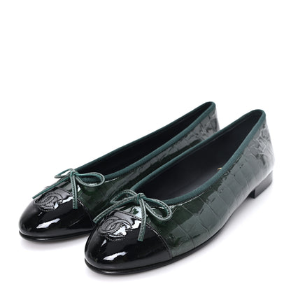 Chanel Crocodile Embossed Patent Calfskin Ballet Flats 36.5 Dark Green Black 4 of 10