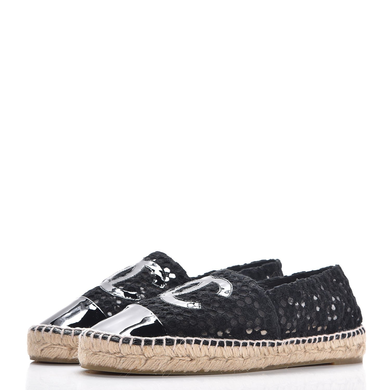 Chanel Lace Patent CC Espadrilles 39 Black 3 of 8