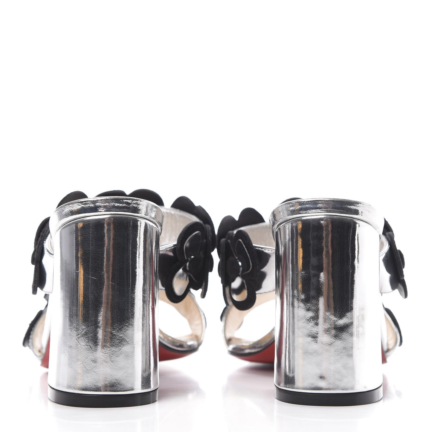 Metallic Calfskin Tres Pansy 85 Slide Sandals 35 Silver