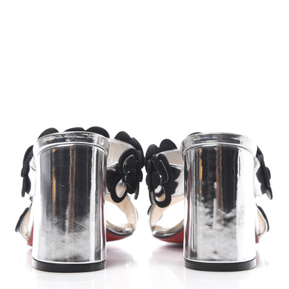 Christian Louboutin Metallic Calfskin Tres Pansy 85 Slide Sandals 35 Silver 7 of 9