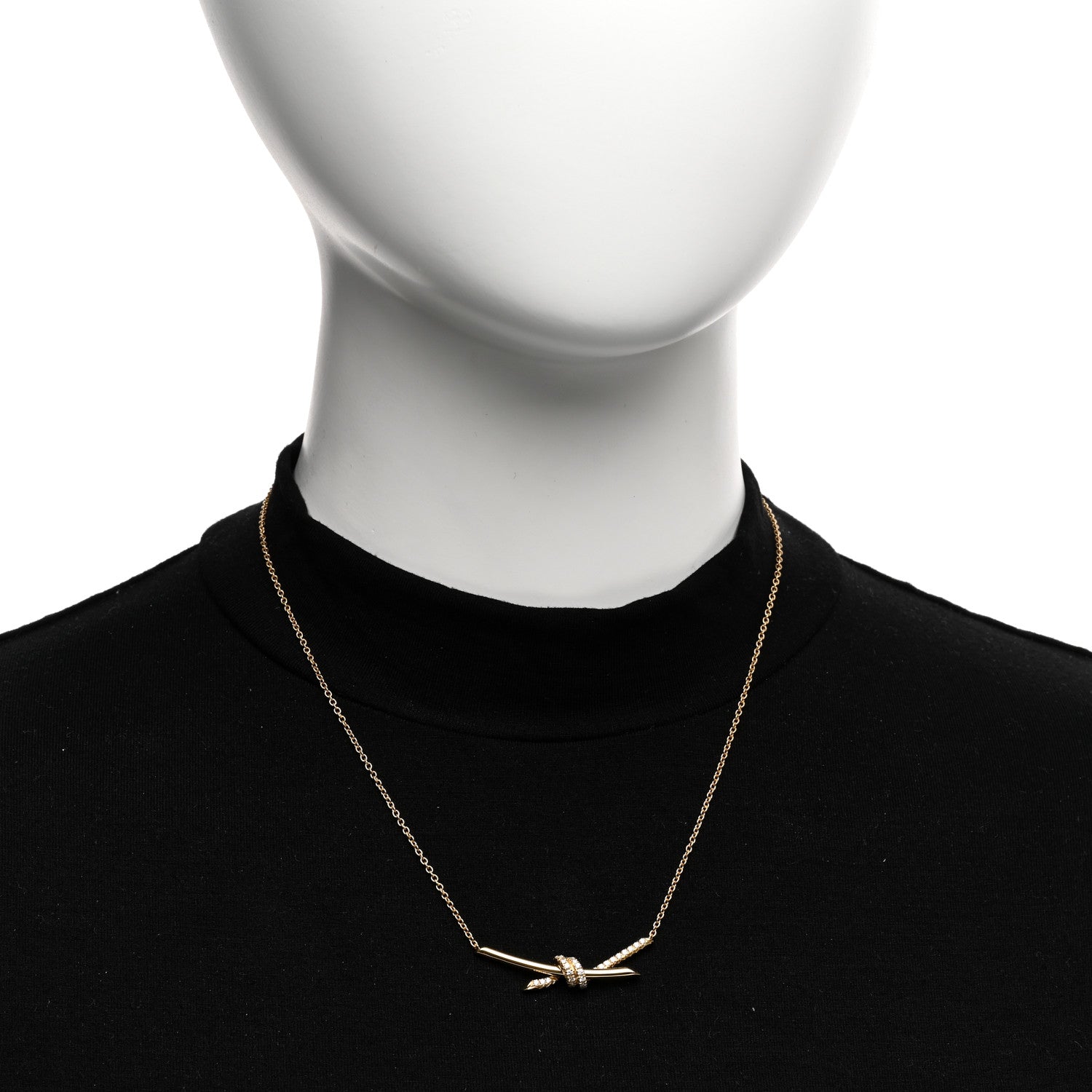 Tiffany 18K Yellow Gold Diamond Knot Necklace 2 of 5