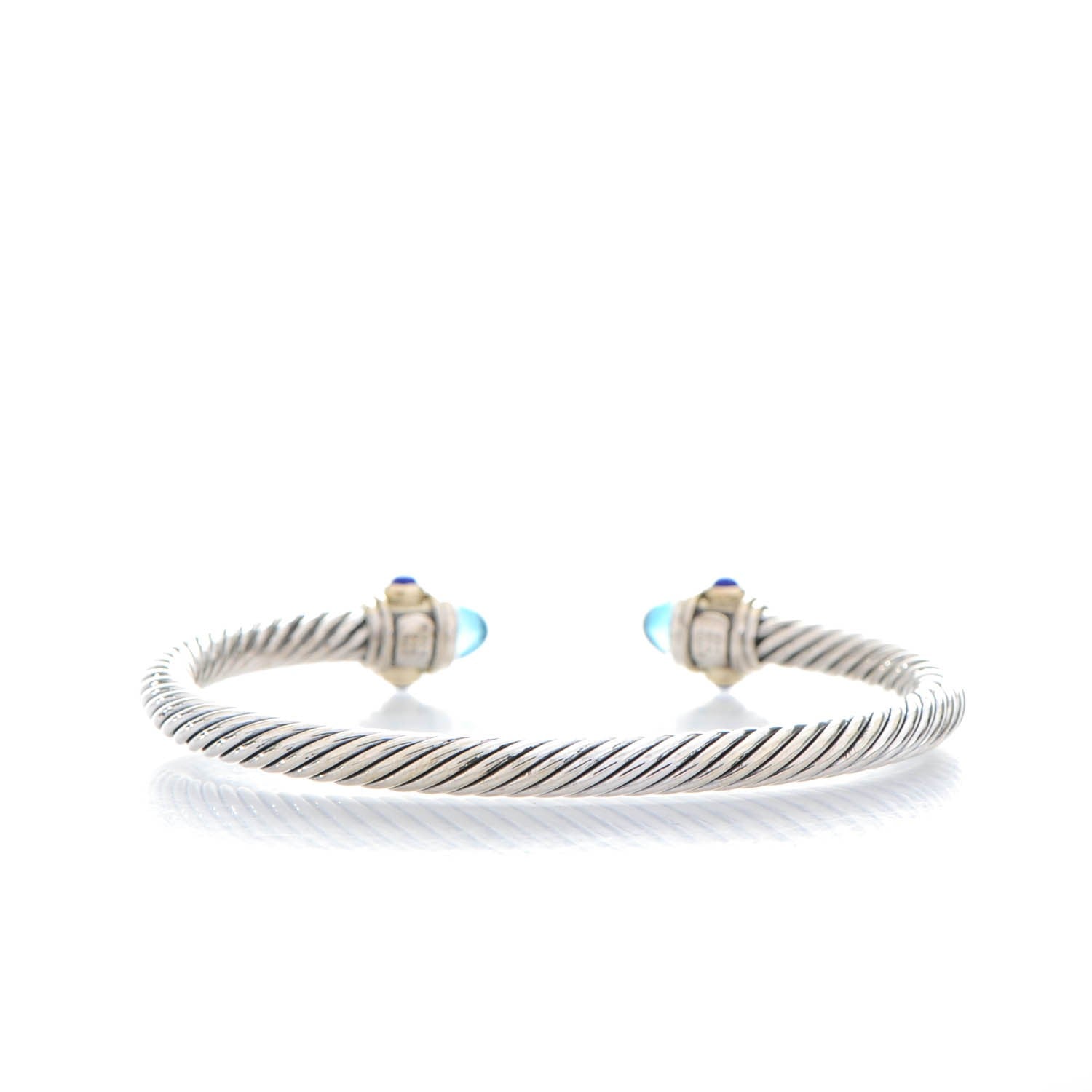 David Yurman Sterling Silver 14K Yellow Gold Blue Topaz Lapis Lazuli 5mm Cable Renaissance Bracelet 3 of 6