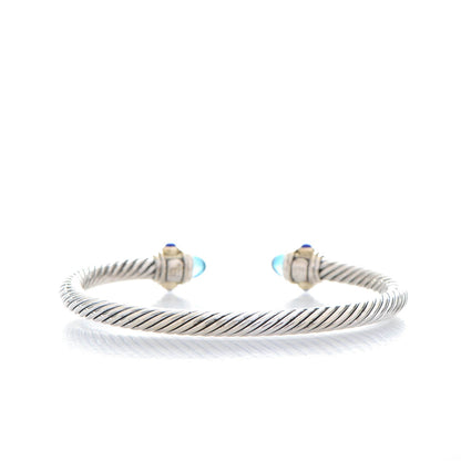 David Yurman Sterling Silver 14K Yellow Gold Blue Topaz Lapis Lazuli 5mm Cable Renaissance Bracelet 3 of 6