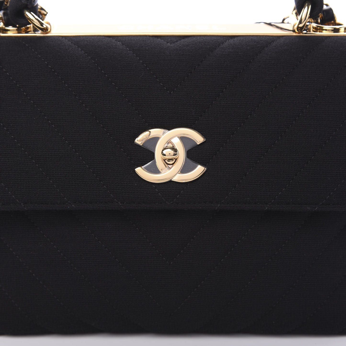Jersey Chevron Quilted Small Trendy CC Dual Handle Flap Bag Black