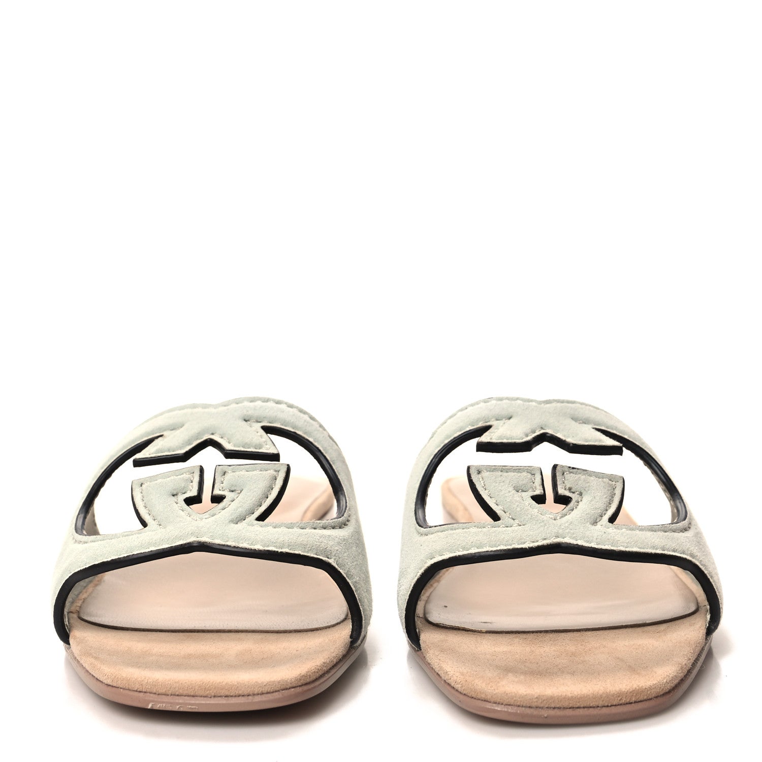 Gucci Kid Scamosciato Interlocking G Cut Out Slide Sandals 36.5 Pale Green 2 of 8