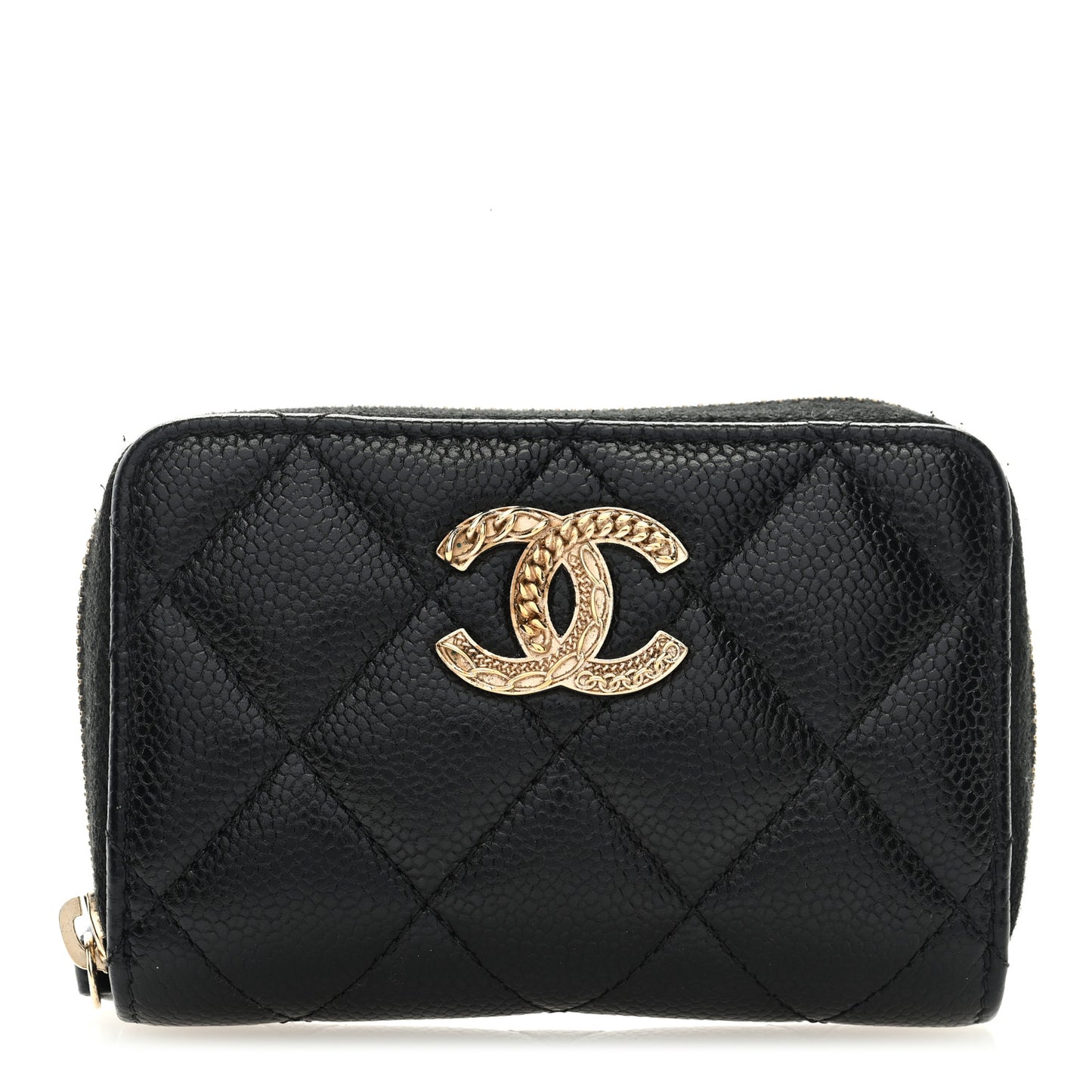 Caviar Quilted Multi Chain CC Zip Coin Purse Black