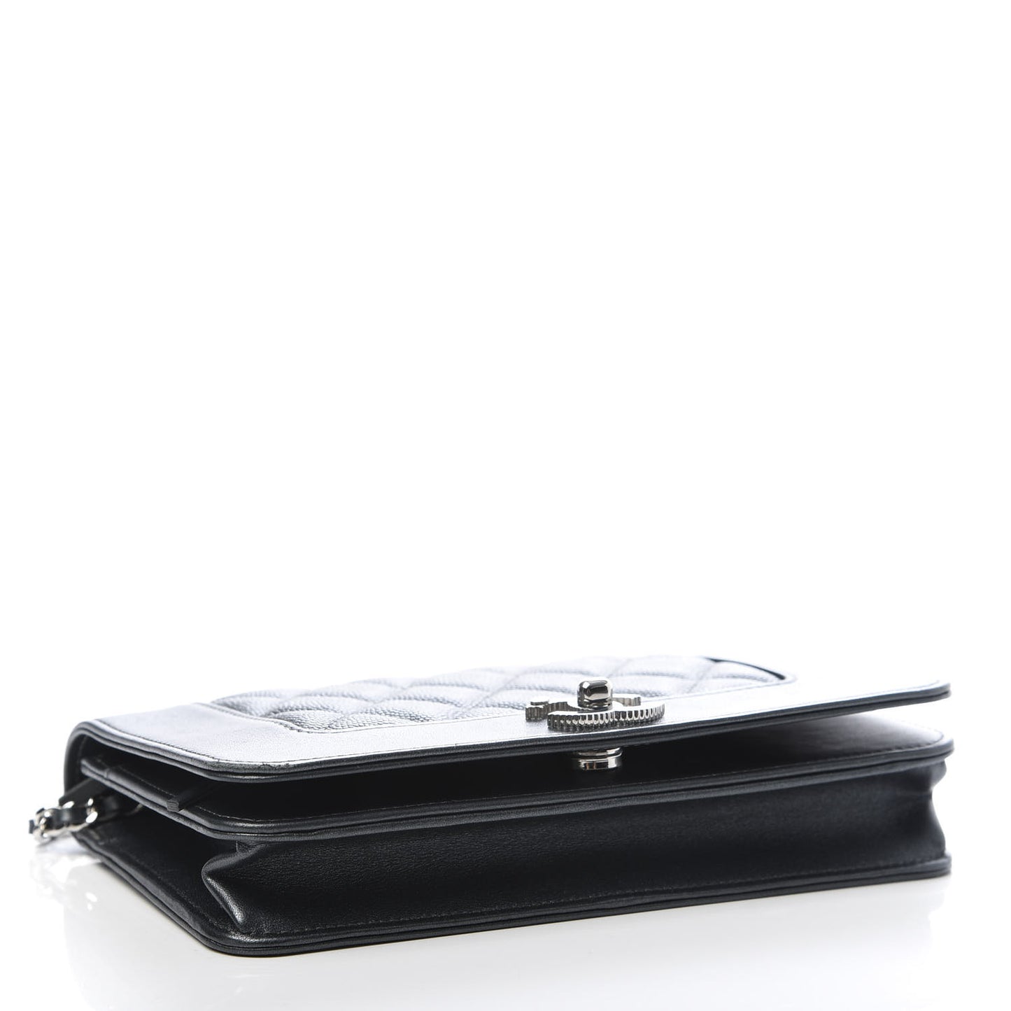 Metallic Caviar Chevron Quilted Vintage Mademoiselle Wallet On Chain WOC Charcoal