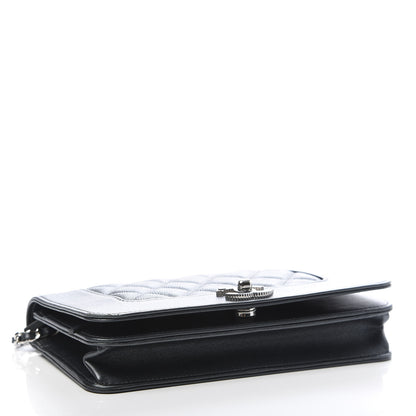 Chanel Metallic Caviar Chevron Quilted Vintage Mademoiselle Wallet On Chain WOC Charcoal 4 of 11