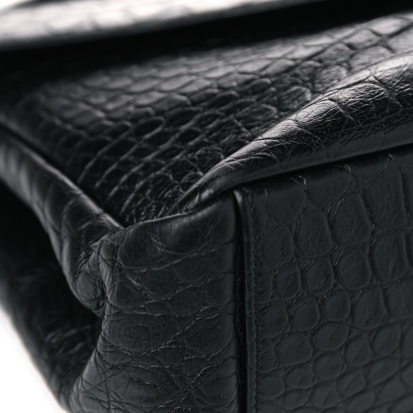 Calfskin Crocodile Embossed Monogram Large College Satchel Black