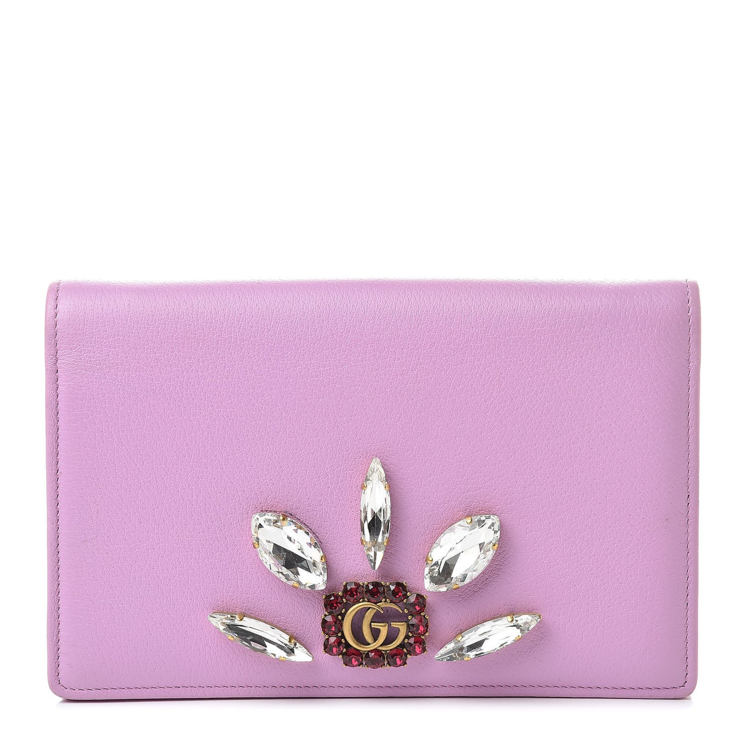 Calfskin Marquise Crystals Mini GG Chain Wallet Malva