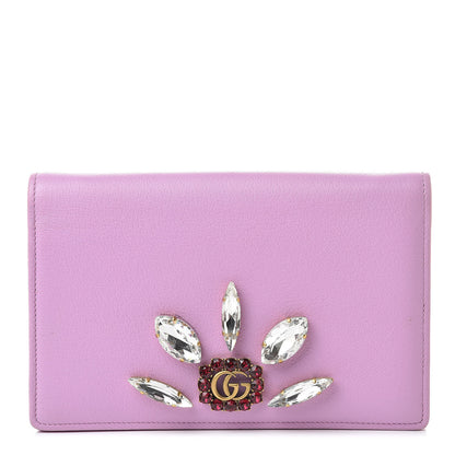 Gucci Calfskin Marquise Crystals Mini GG Chain Wallet Malva 1 of 10