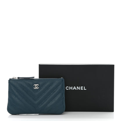 Chanel Caviar Chevron Quilted Small Cosmetic Case Blue 11 of 11