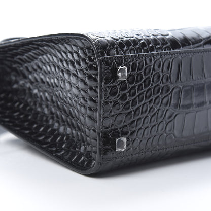 Saint Laurent Shiny Calfskin Crocodile Embossed Small Manhattan Shopper Tote Black 9 of 10