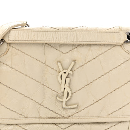 Saint Laurent Crinkled Calfskin Matelasse Monogram Baby Niki Chain Satchel White 8 of 16