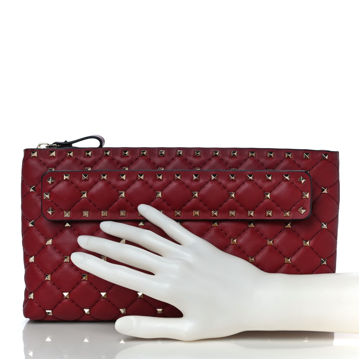 Valentino Garavani Nappa Rockstud Spike Side Slip Zip Clutch Rubino 2 of 9