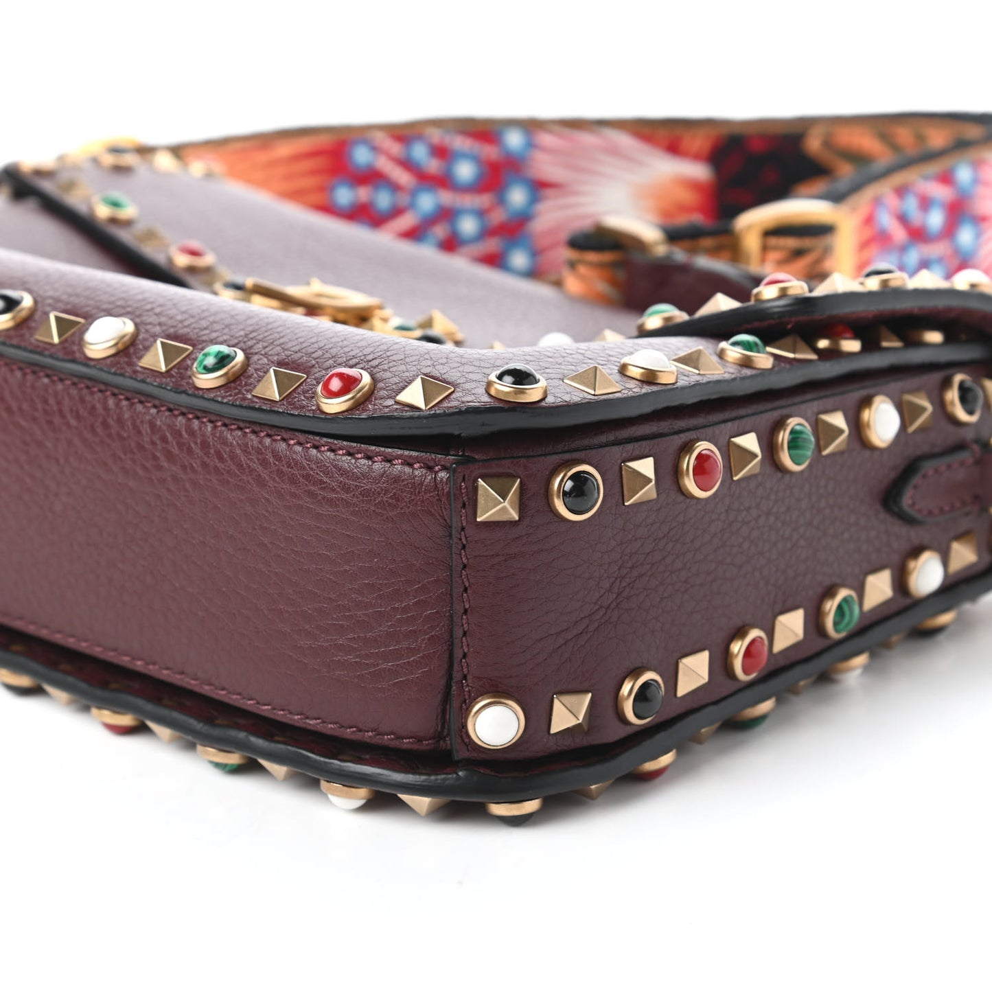 Calfskin Enchanted Wonderland Medium Guitar Strap Rockstud Rolling Flap Saddle Bag Rubin