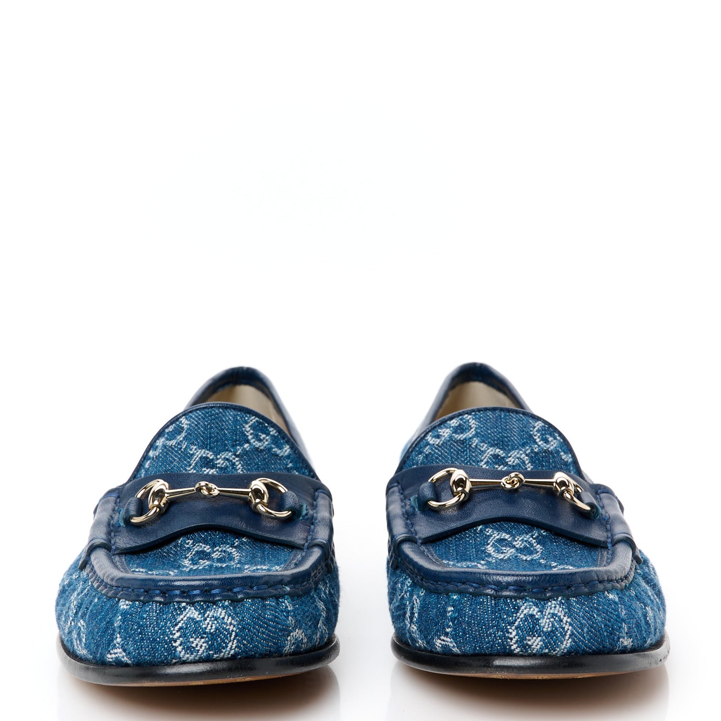 New Denim GG Malaga Kid Womens Horsebit Loafers 37 Blue Agata