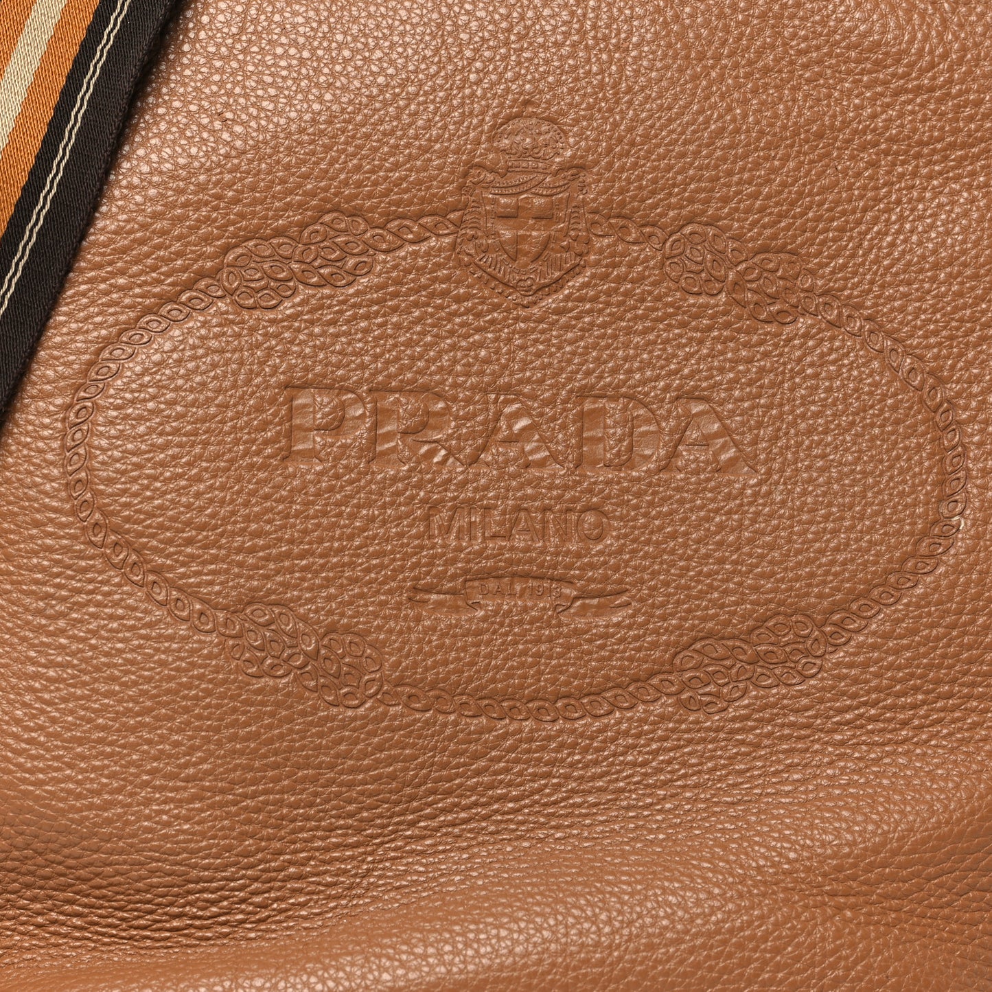 Vitello Phenix Embossed Logo Shoulder Bag Brown