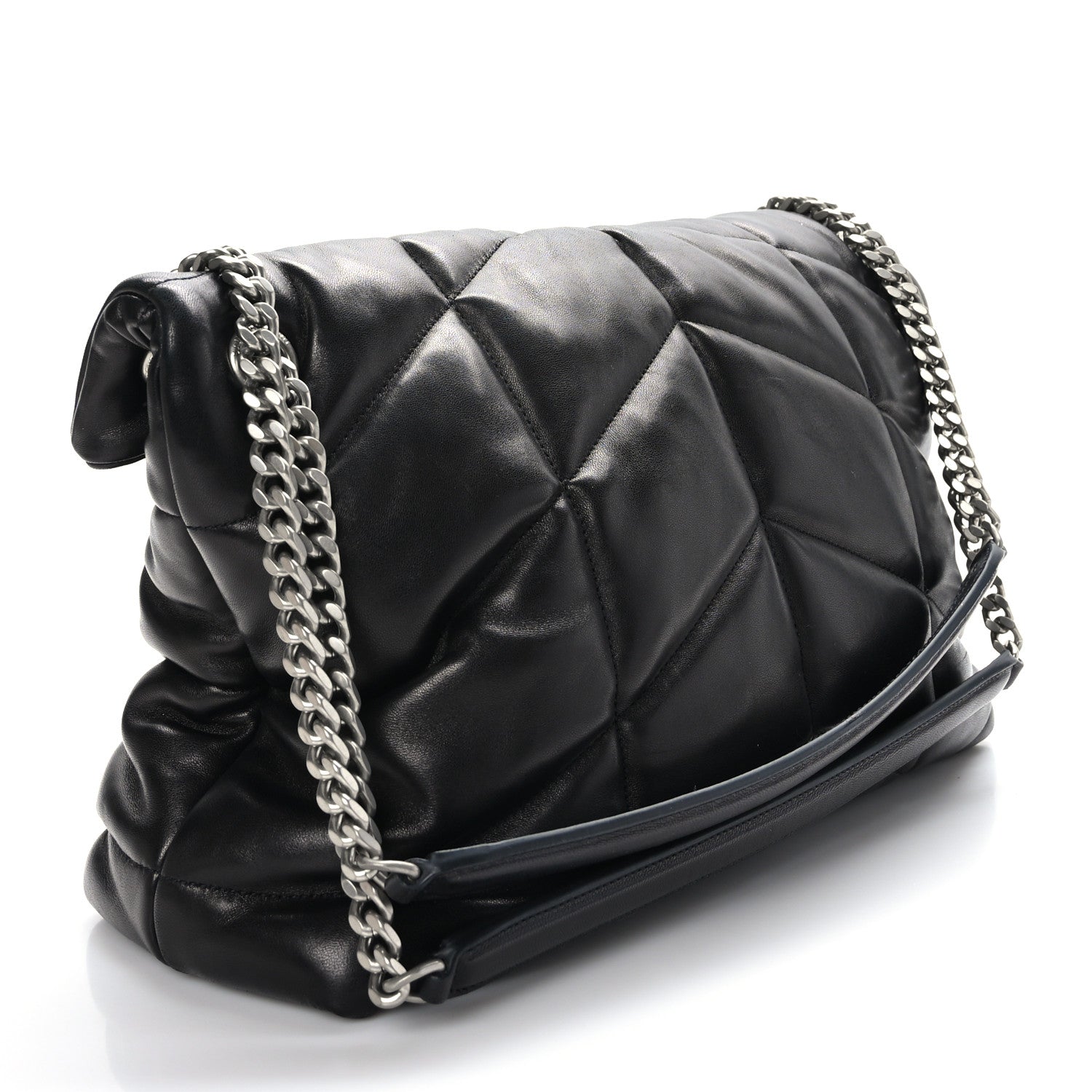 Saint Laurent Lambskin Quilted Medium Loulou Puffer Monogram Chain Satchel Black 3 of 9