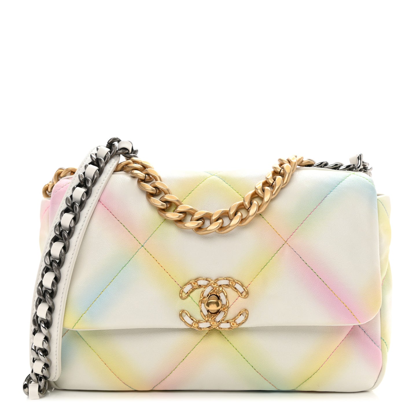Printed Goatskin Quilted Medium Chanel 19 Flap White Multicolor
