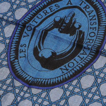 Hermes Cashmere Silk Les Voitures A Transformation Shawl 140 Bleu De Chine Kaki Marine 5 of 7