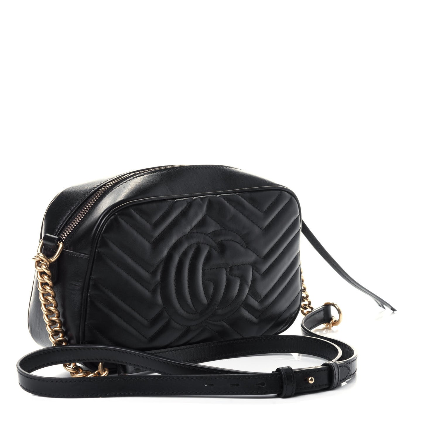 Calfskin Matelasse Small GG Marmont Chain Shoulder Bag Black