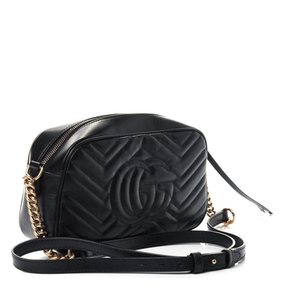 Gucci Calfskin Matelasse Small GG Marmont Chain Shoulder Bag Black 2 of 4