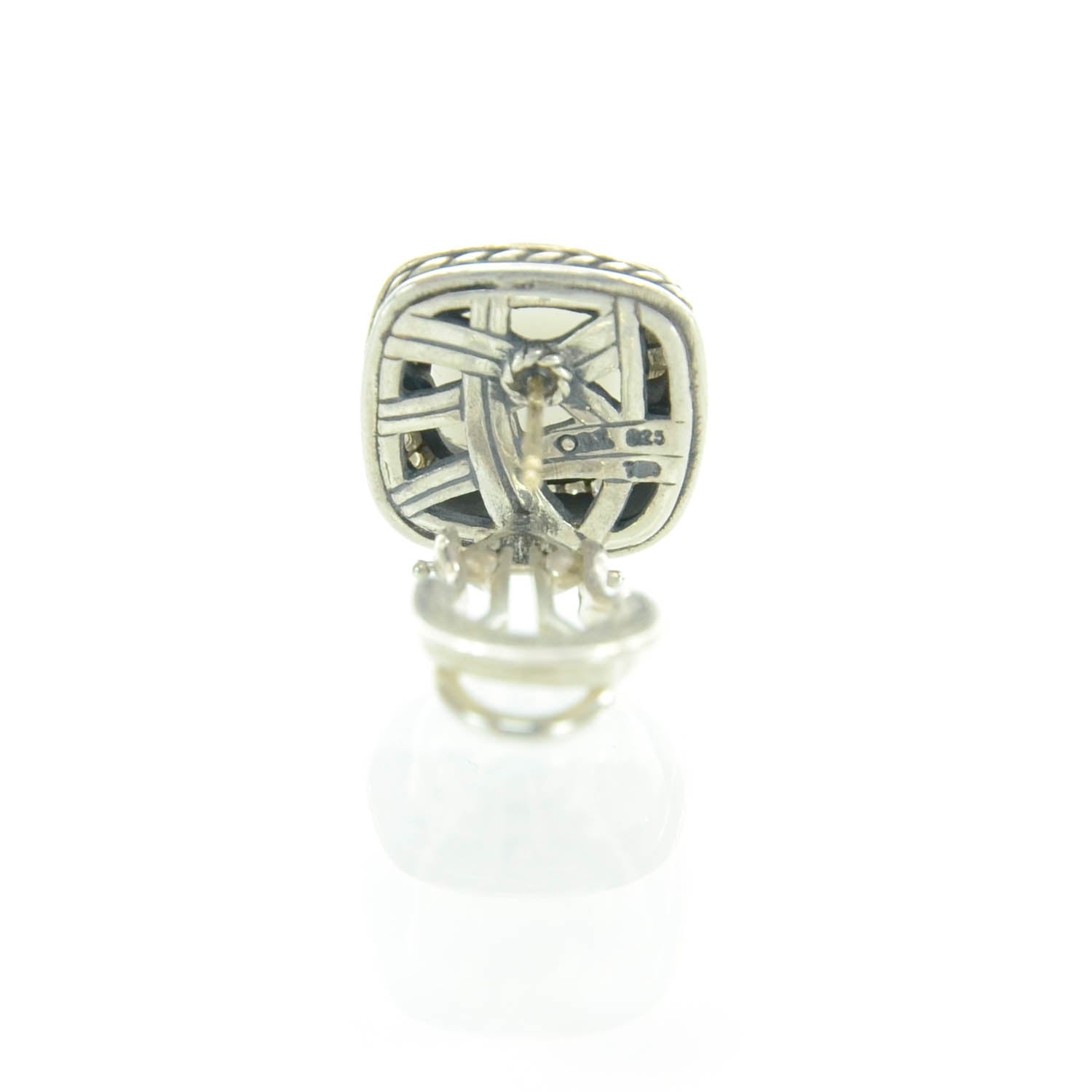 David Yurman Sterling Silver Pave Diamond Mother of Pearl Albion Earrings 3 of 4