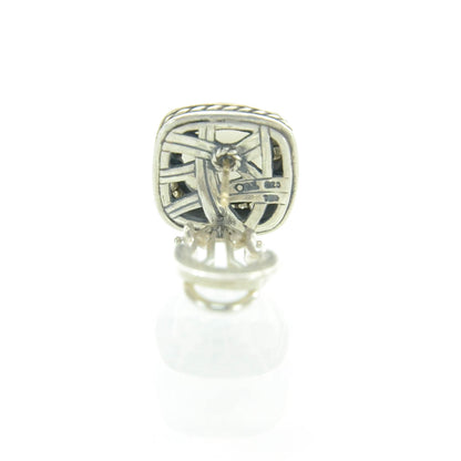 David Yurman Sterling Silver Pave Diamond Mother of Pearl Albion Earrings 3 of 4