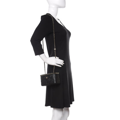 Chanel Goatskin Camellia Embossed Quilted Small Vanity Case With Chain Black 2 of 10