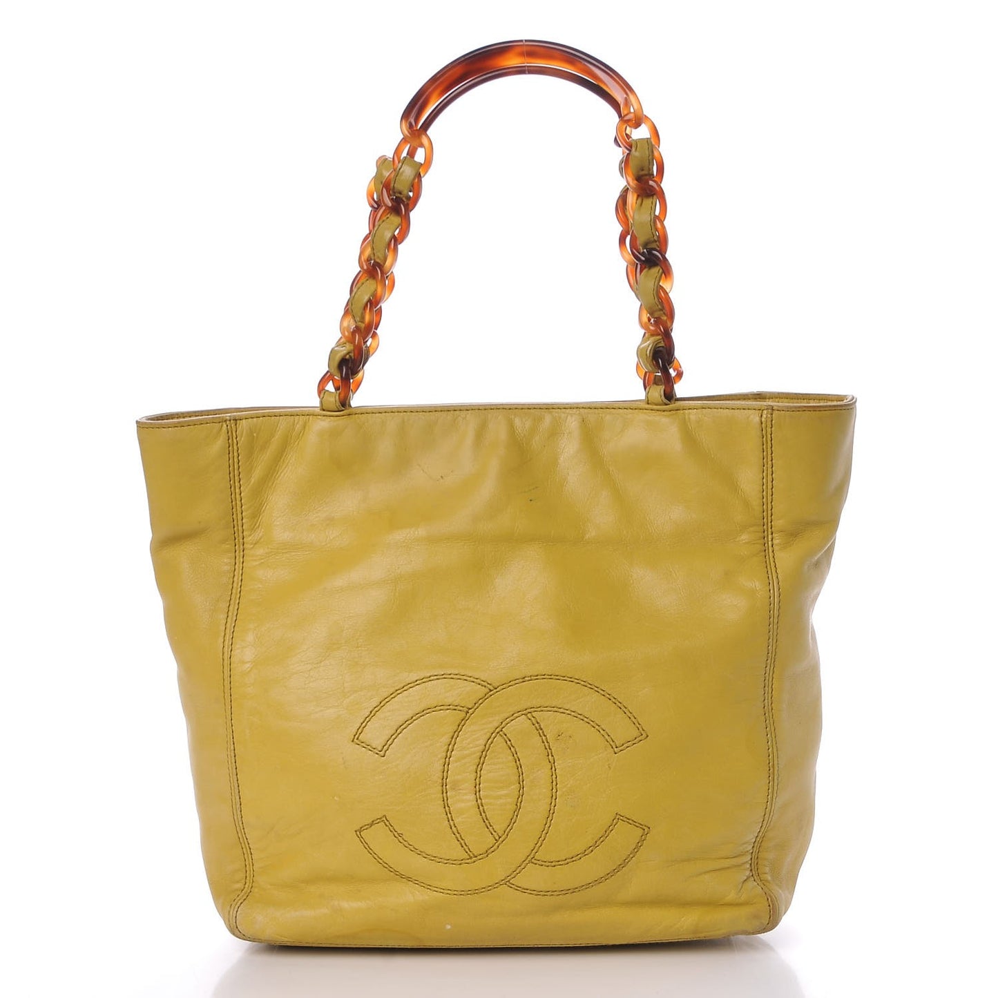 Lambskin Bekko Chain CC Shopping Tote Chartreuse
