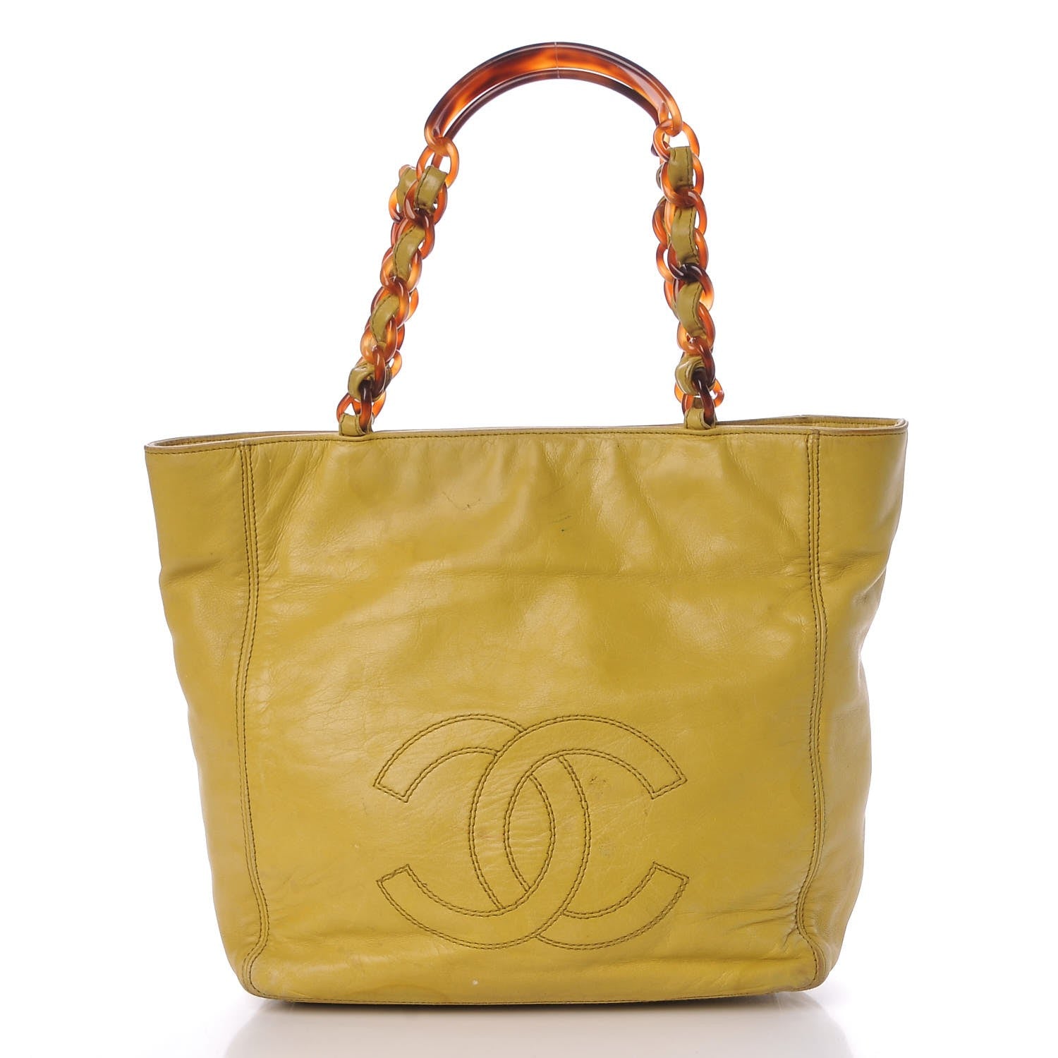 Chanel Lambskin Bekko Chain CC Shopping Tote Chartreuse 1 of 28