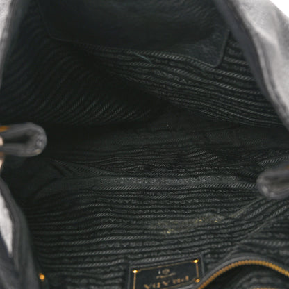 Prada Vitello Daino Embossed Logo Hobo Black 5 of 13