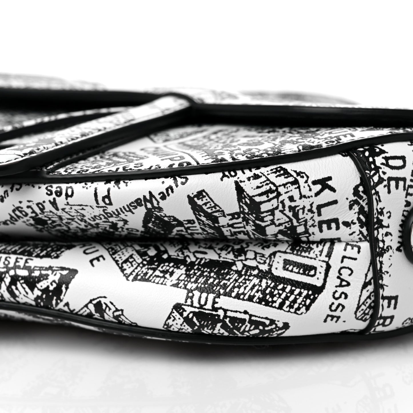 Calfskin Plan De Paris Printed Saddle Bag With Strap White Black