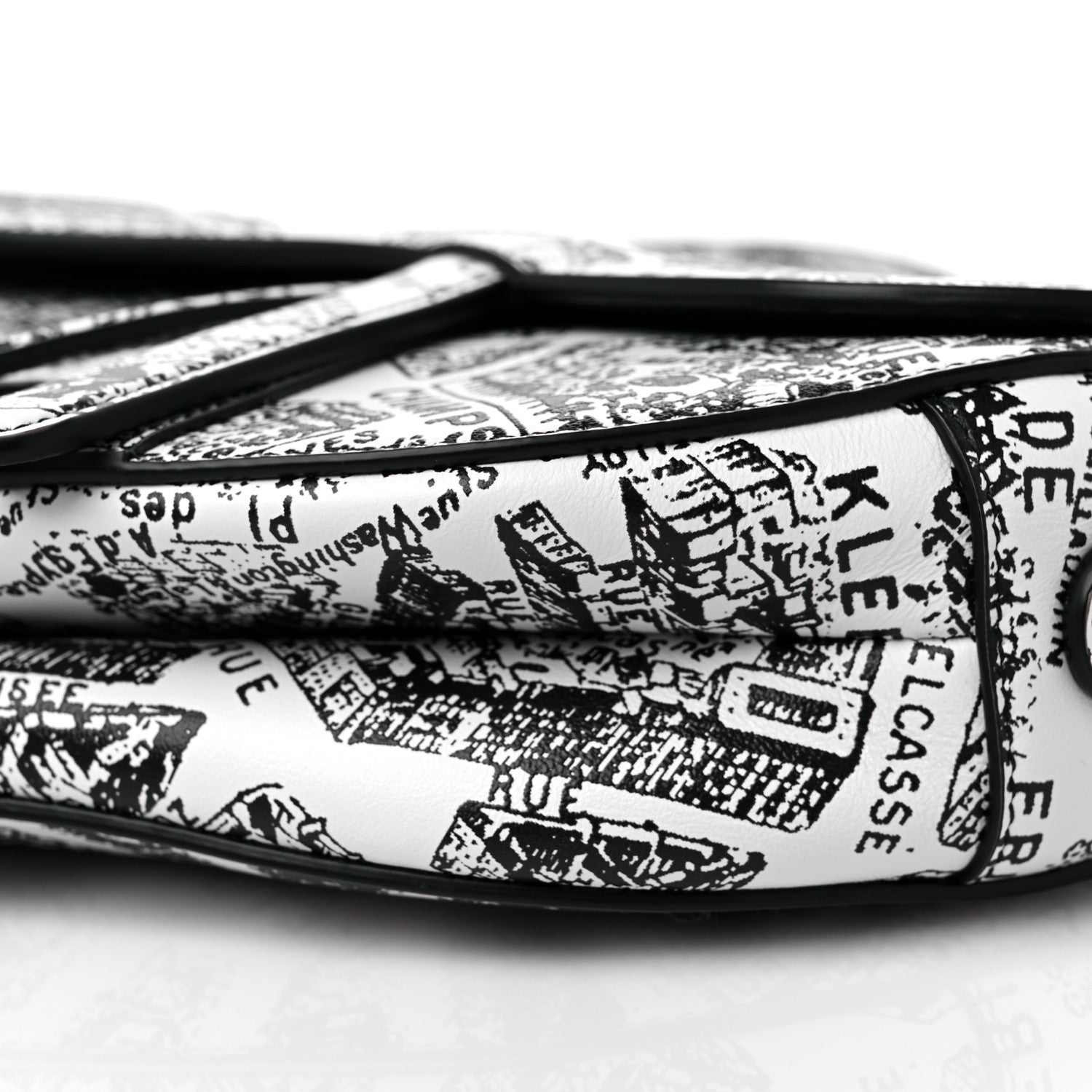 Christian Dior Calfskin Plan De Paris Printed Saddle Bag With Strap White Black 10 of 10