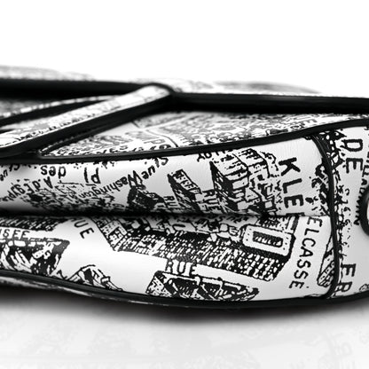 Christian Dior Calfskin Plan De Paris Printed Saddle Bag With Strap White Black 10 of 10
