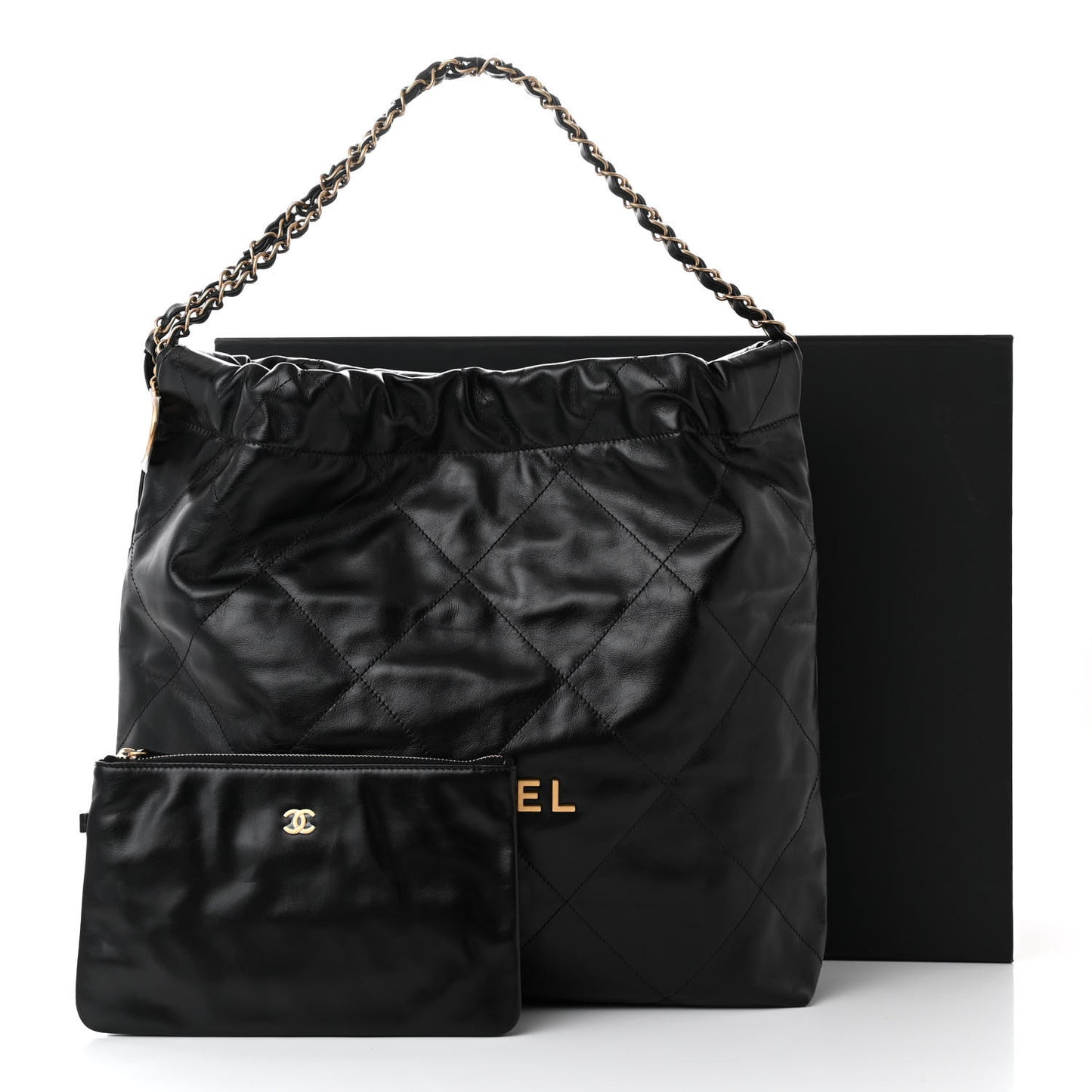 Shiny Calfskin Quilted Chanel 22 Black