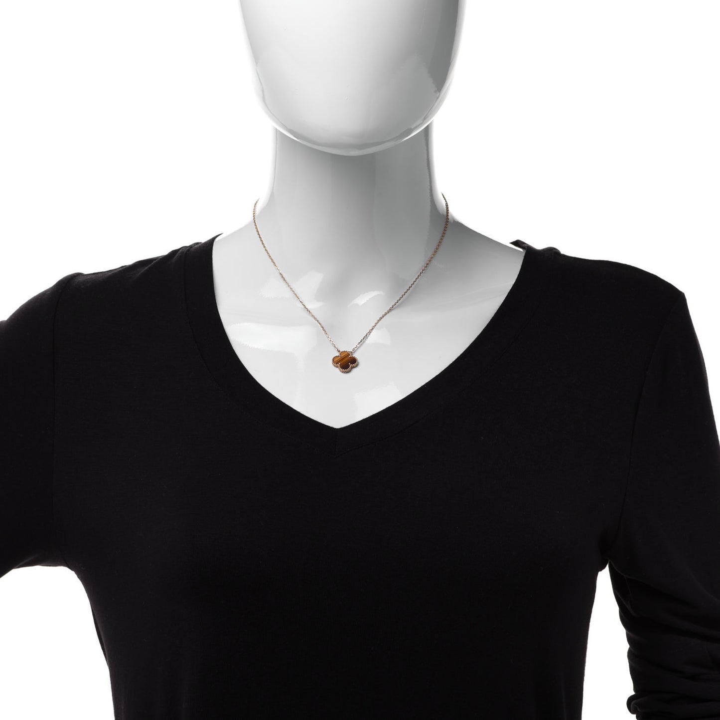 18K Yellow Gold Tiger Eye Vintage Alhambra Pendant Necklace
