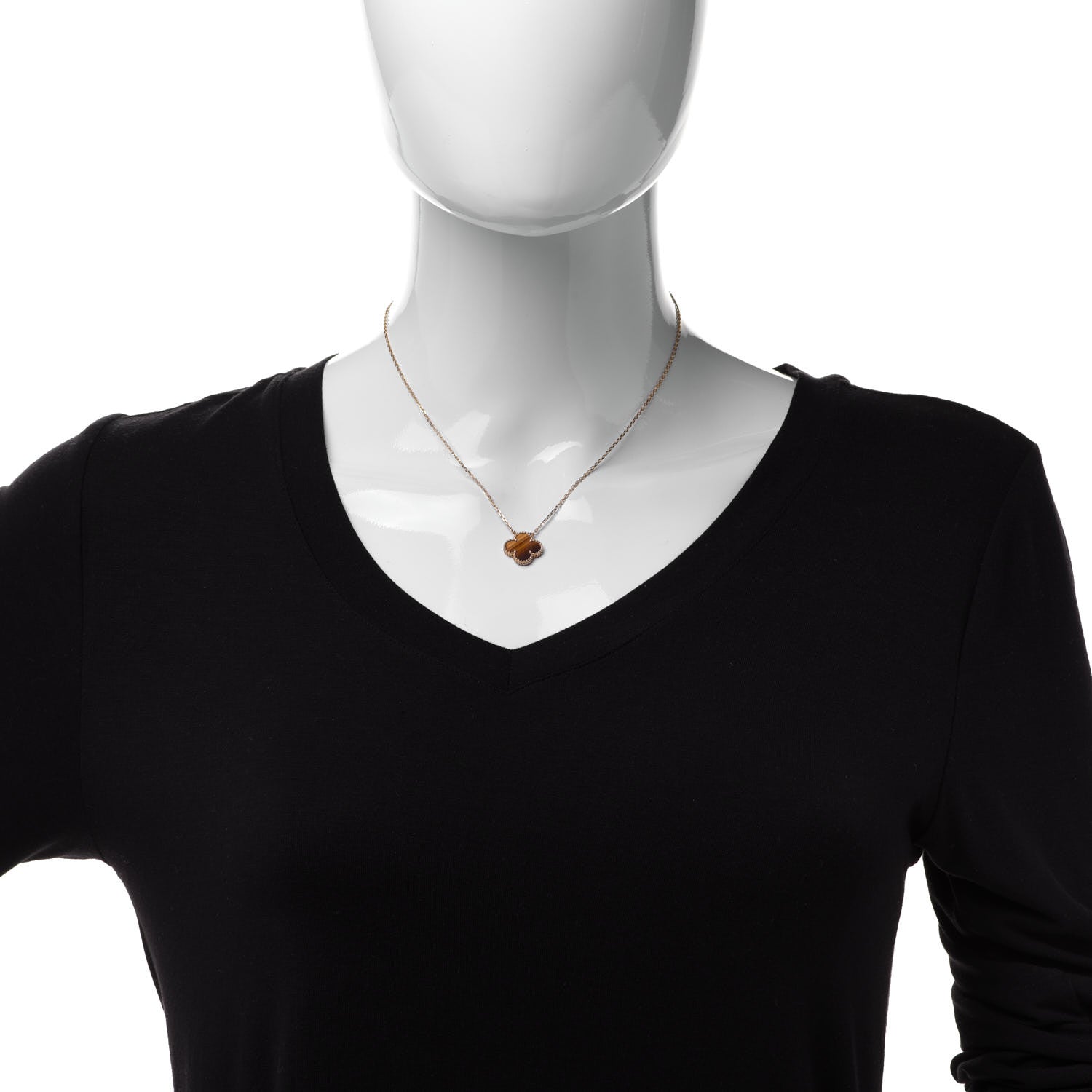 Van Cleef & Arpels 18K Yellow Gold Tiger Eye Vintage Alhambra Pendant Necklace 2 of 5