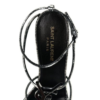 Saint Laurent Metallic Calfskin Cassandra 110 Ankle Strap Sandals 39.5 Argento 9 of 10