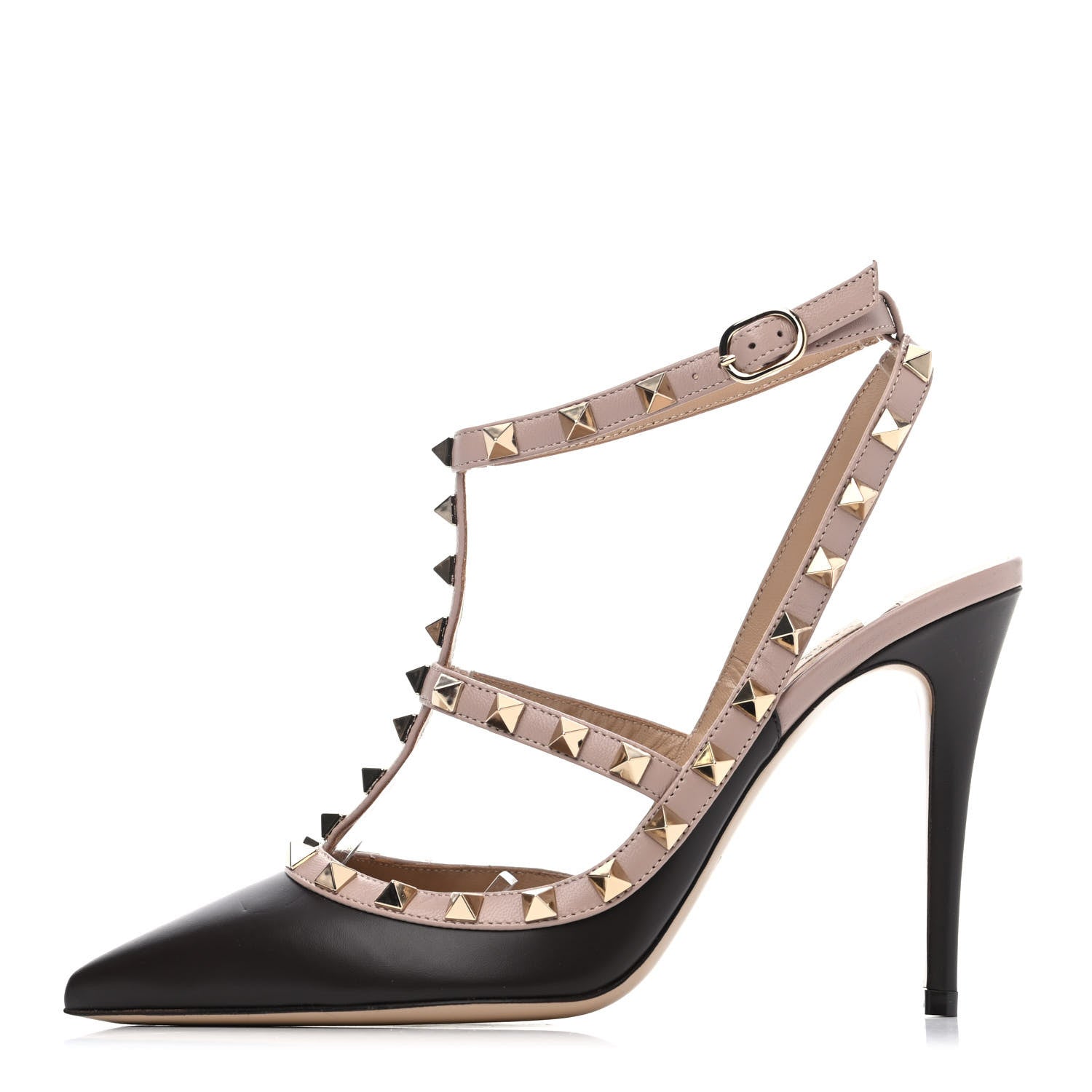 Valentino Garavani Nappa Rockstud Ankle Strap Pumps 38 Black Poudre 1 of 4