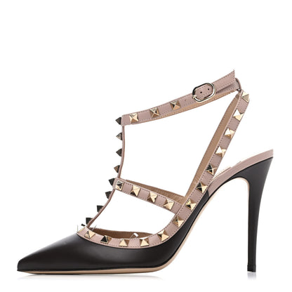 Valentino Garavani Nappa Rockstud Ankle Strap Pumps 38 Black Poudre 1 of 4