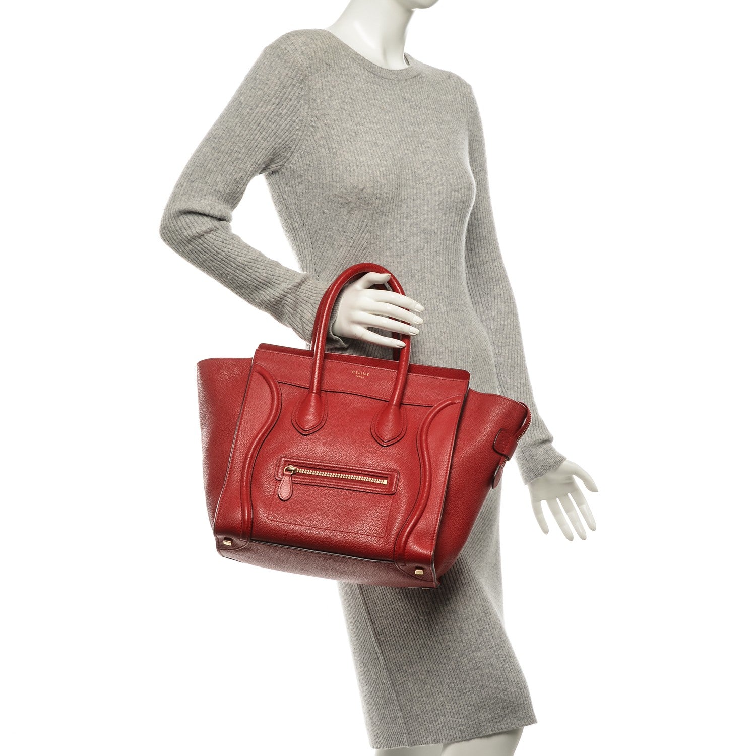 Celine Drummed Calfskin Mini Luggage Coquelicot 2 of 9
