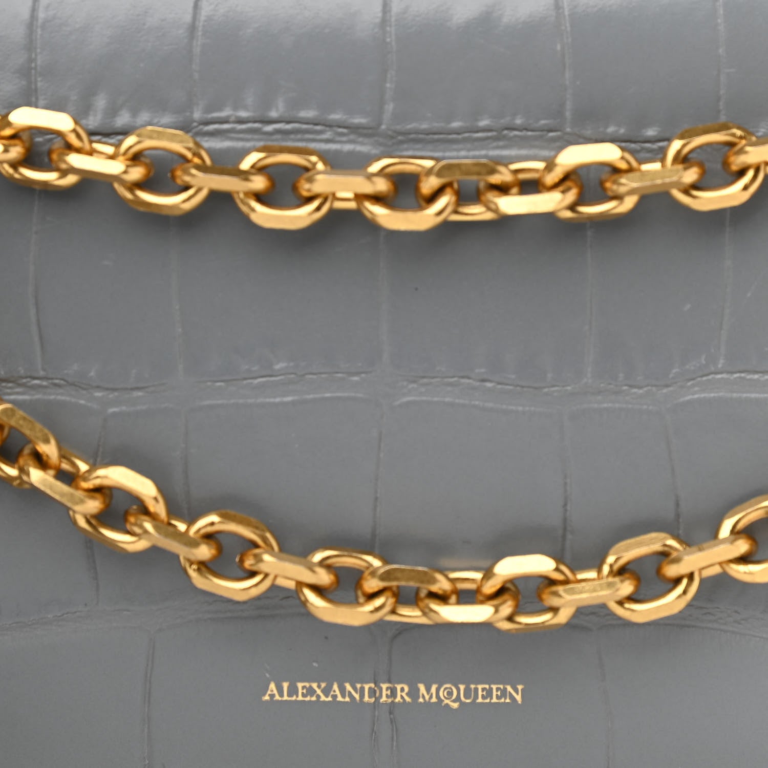 Alexander McQueen Calfskin Crocodile Embossed Box Shoulder Bag 16 Grey 7 of 17